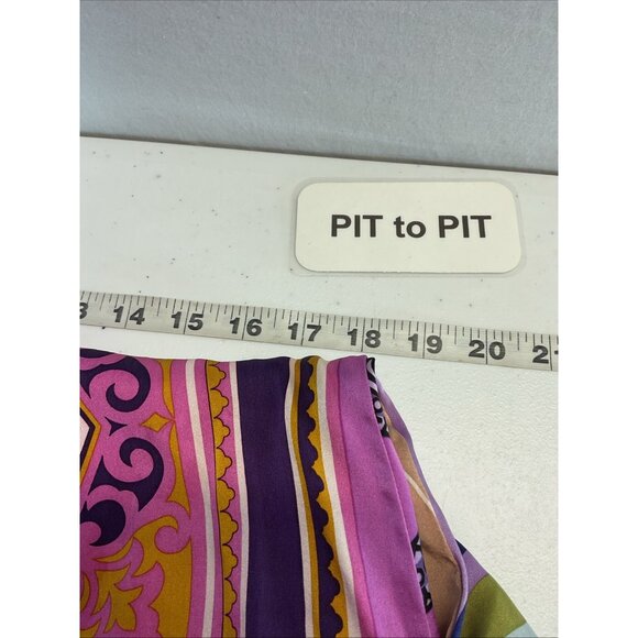 Alice &‎ Trixie Silk colorful 70's Blouse Top 3/4 Sleeve Size L cold shoulder - Picture 5 of 10